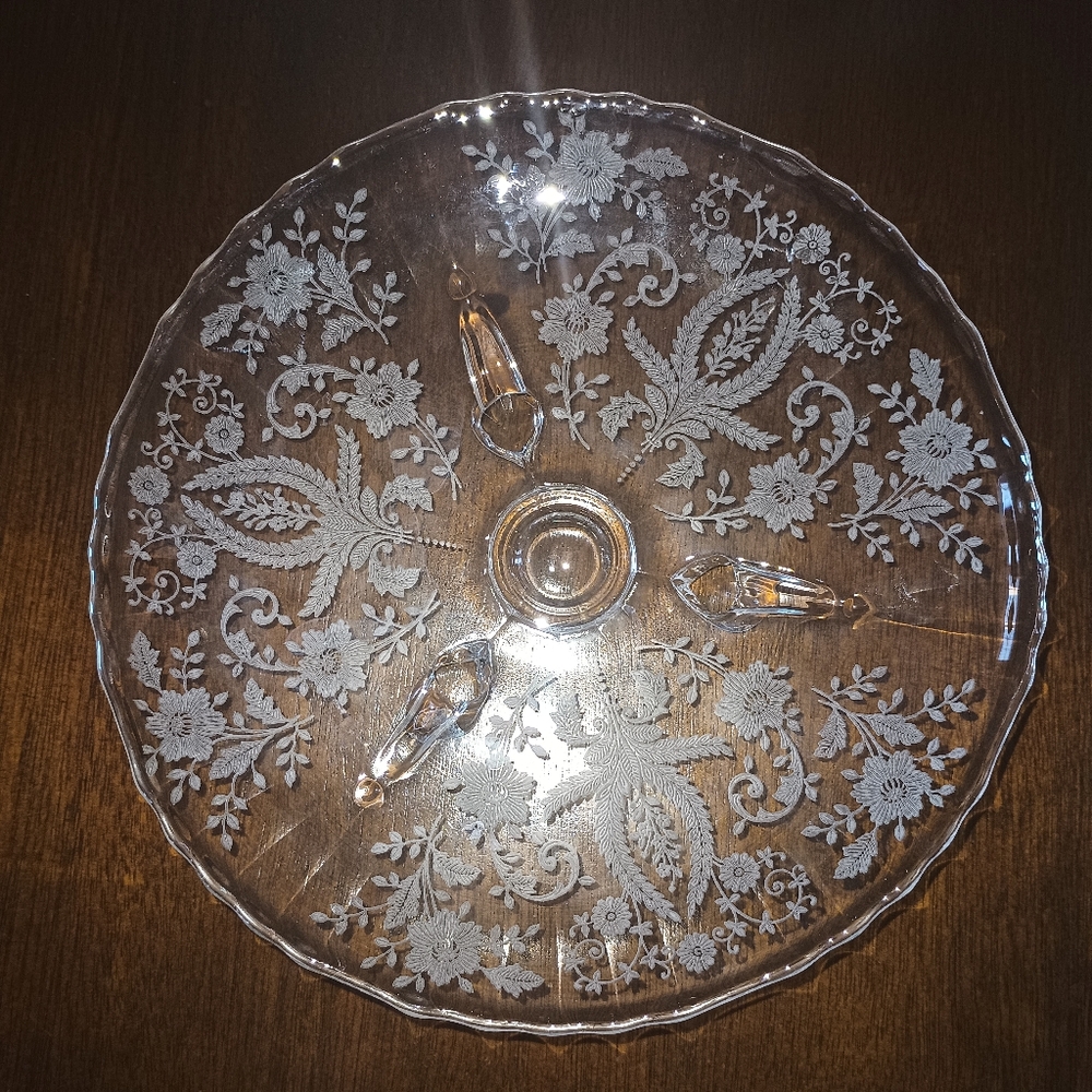 Fostoria Prelude Etched Footed Plate 7.5"